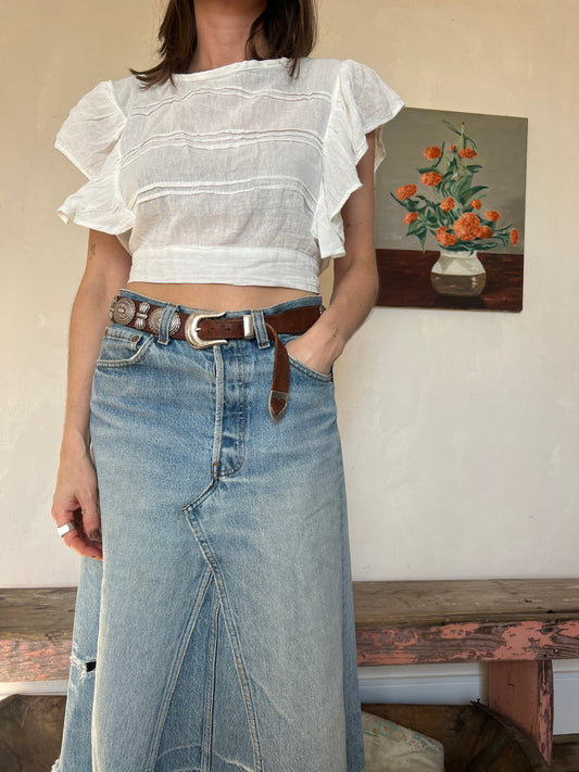 Oaxacan White Ruffle Tie Top