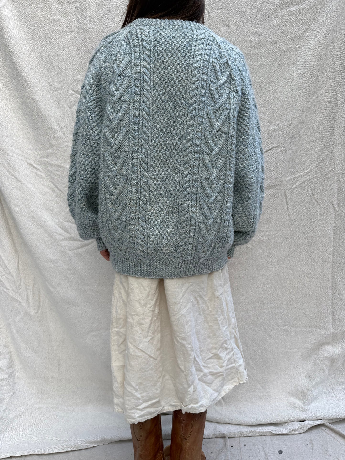 Baby Blue Wool Knit Irish Sweater