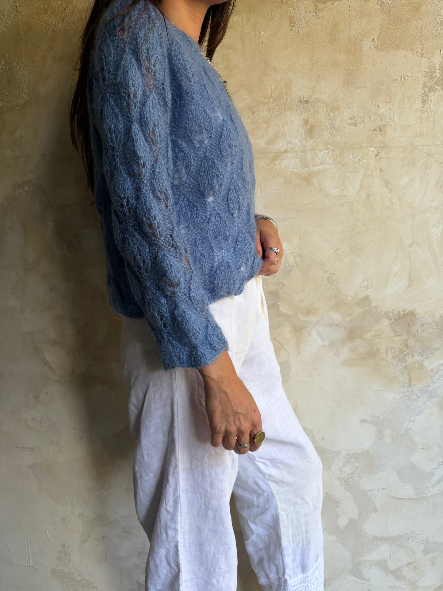 Sky Blue Braided Mohair Knit Sweater