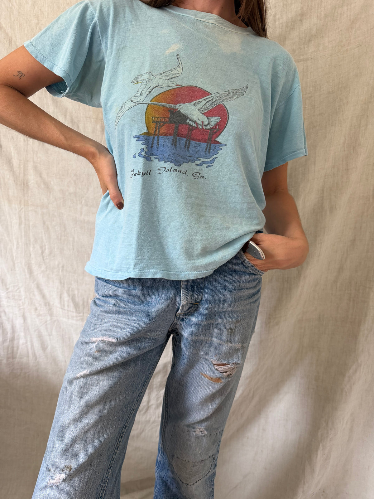 Sun bleached and Faded Baby Blue Tee
