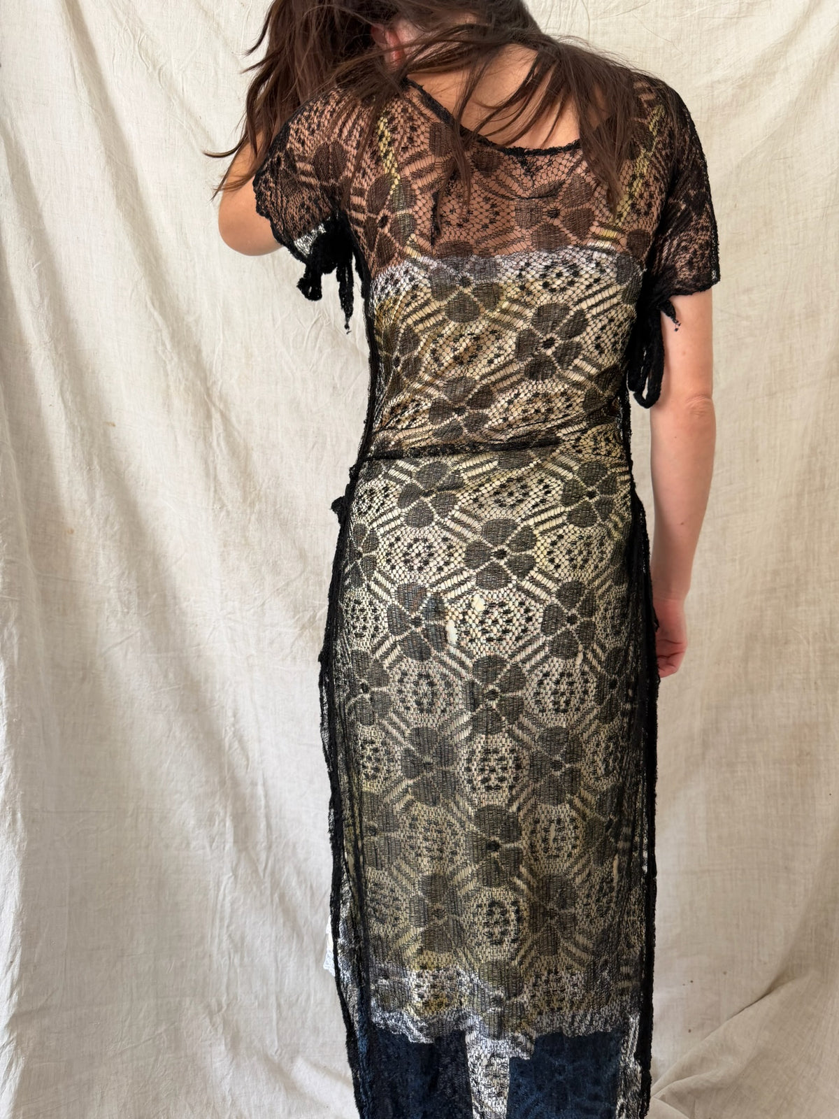 1920s Antique Black Mesh Lace Overlay
