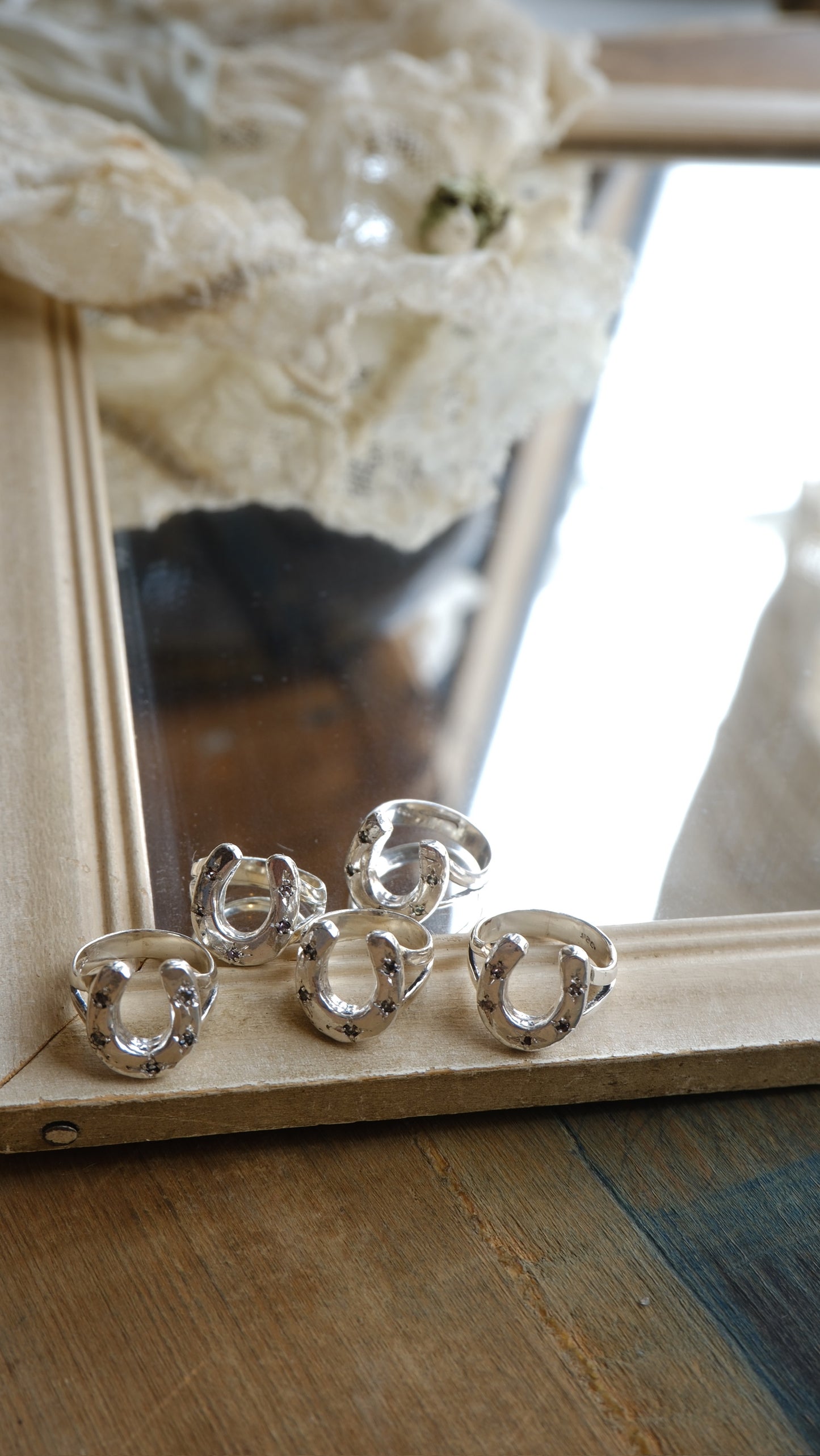 Lucky Horseshoe Ring with Mint Green Sapphire by Rosalind Studio