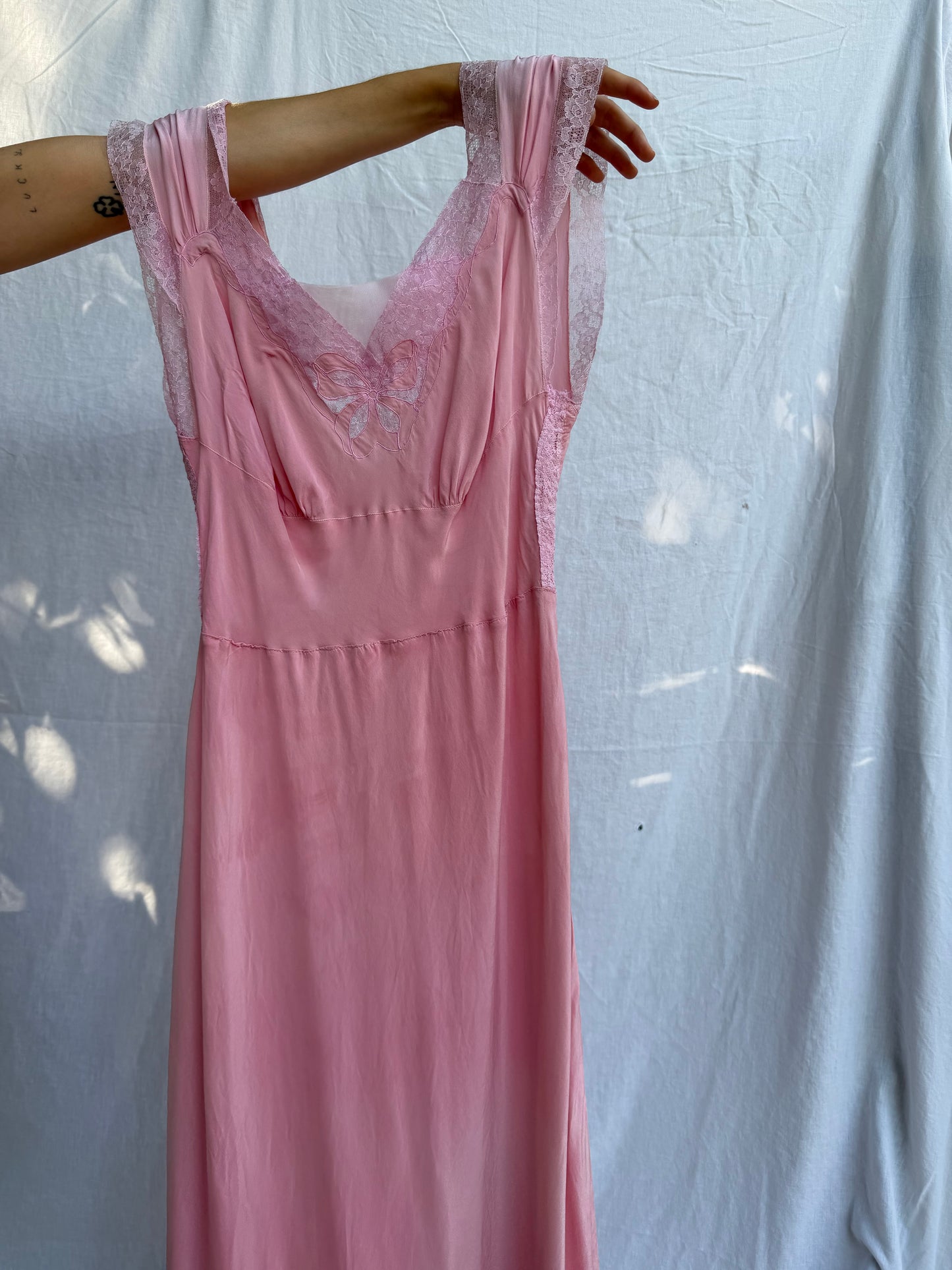 1940s Bubblegum Pink Long Satin Slip Dress