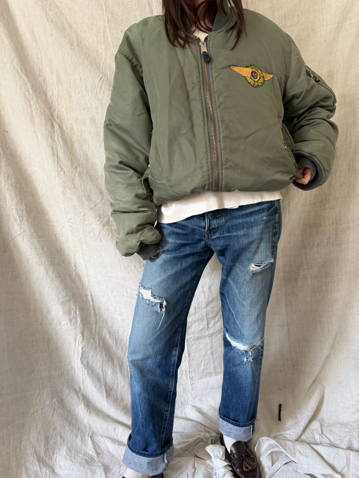 Green Aviator Bomber Jacket