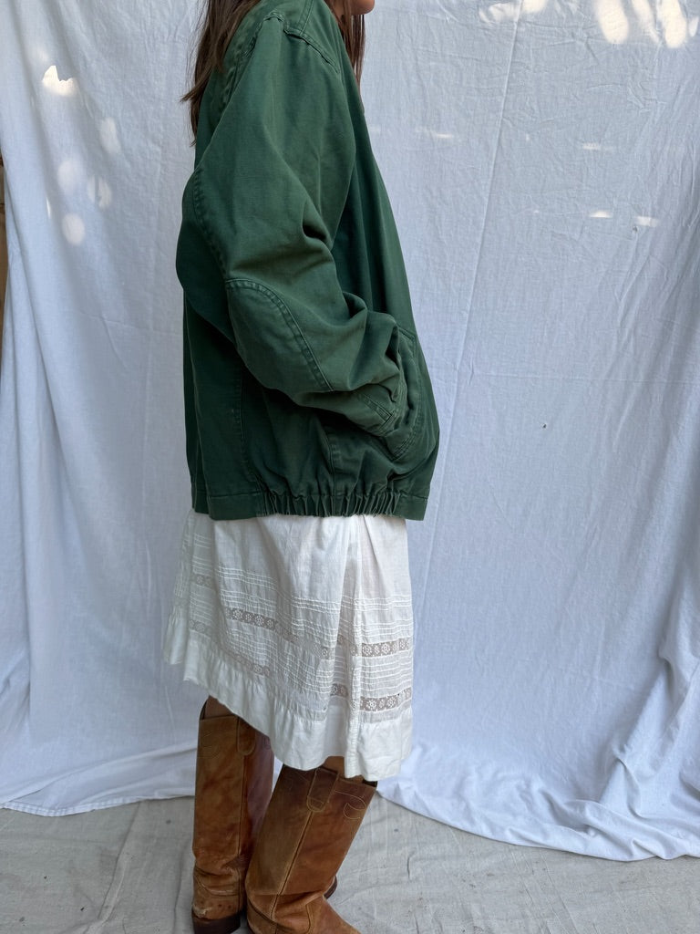 Emerald Green Cotton Bomber Jacket