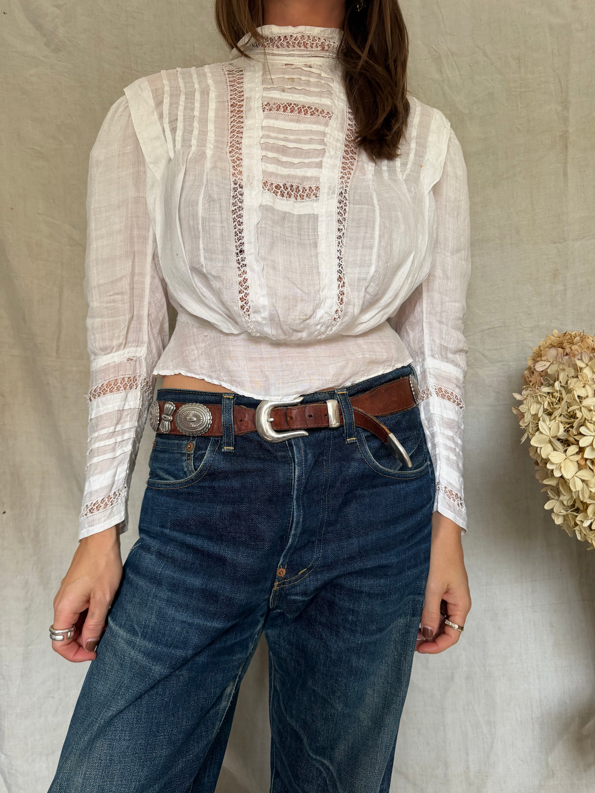 White Distressed Antique Blouse