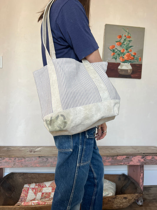 Stamped Blue + White Striped Mini Boat + Tote Bag