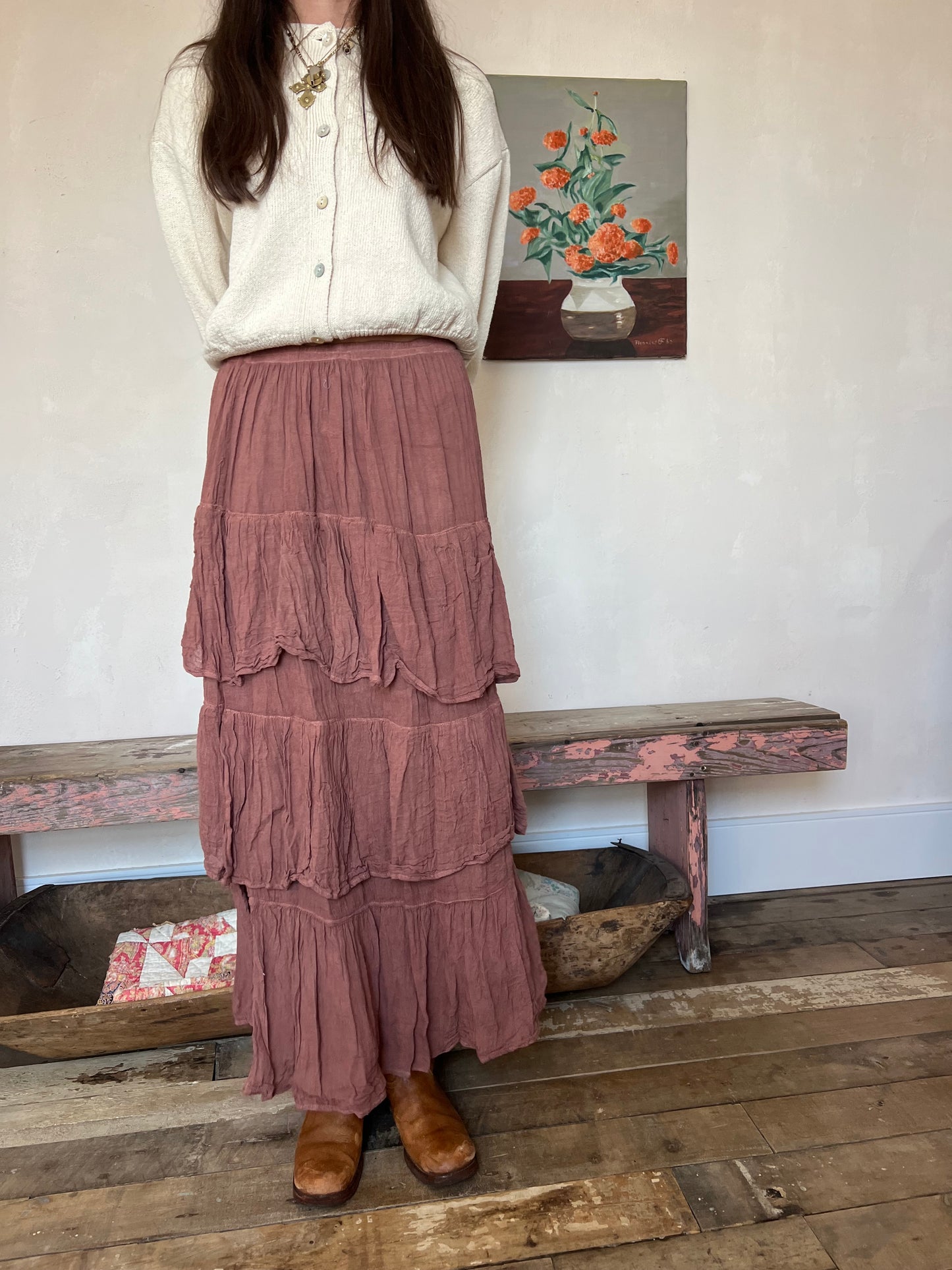 Oaxacan Brown Clay Ruffle Skirt