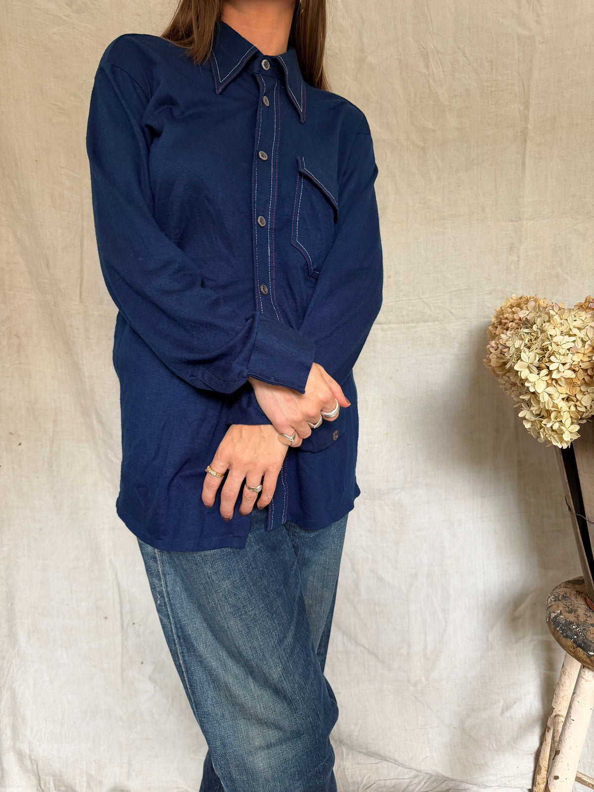 70s Blue Button Up