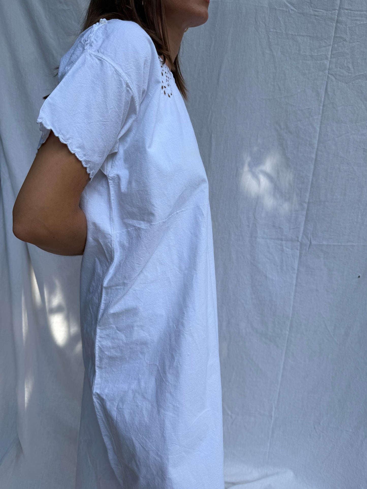Antique Italian White Cotton T-shirt Smock