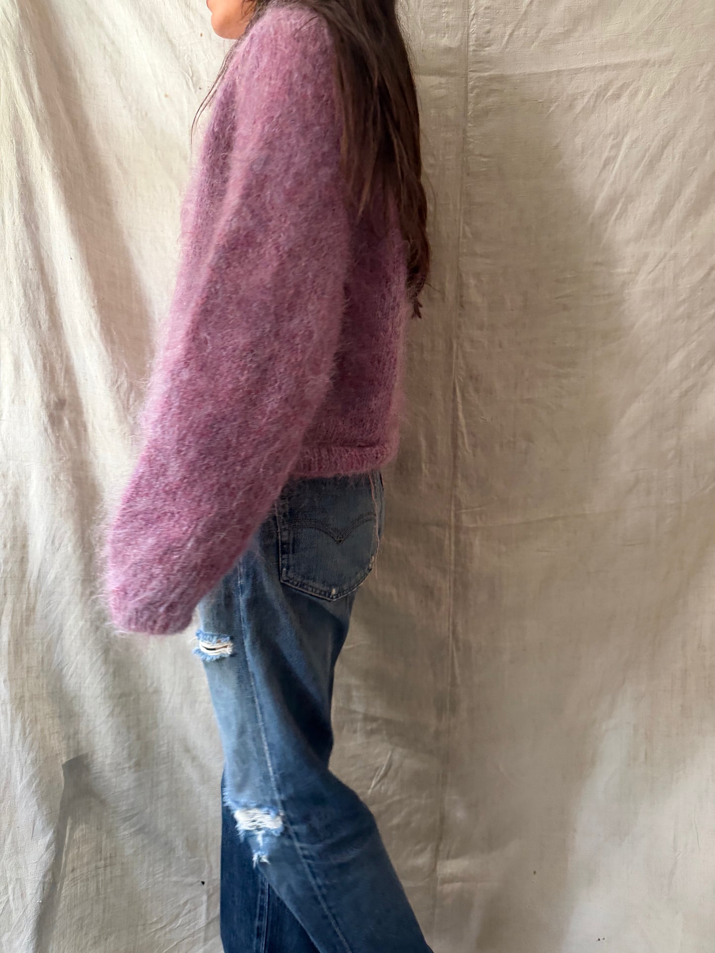 Cropped Magenta Mohair Cardigan