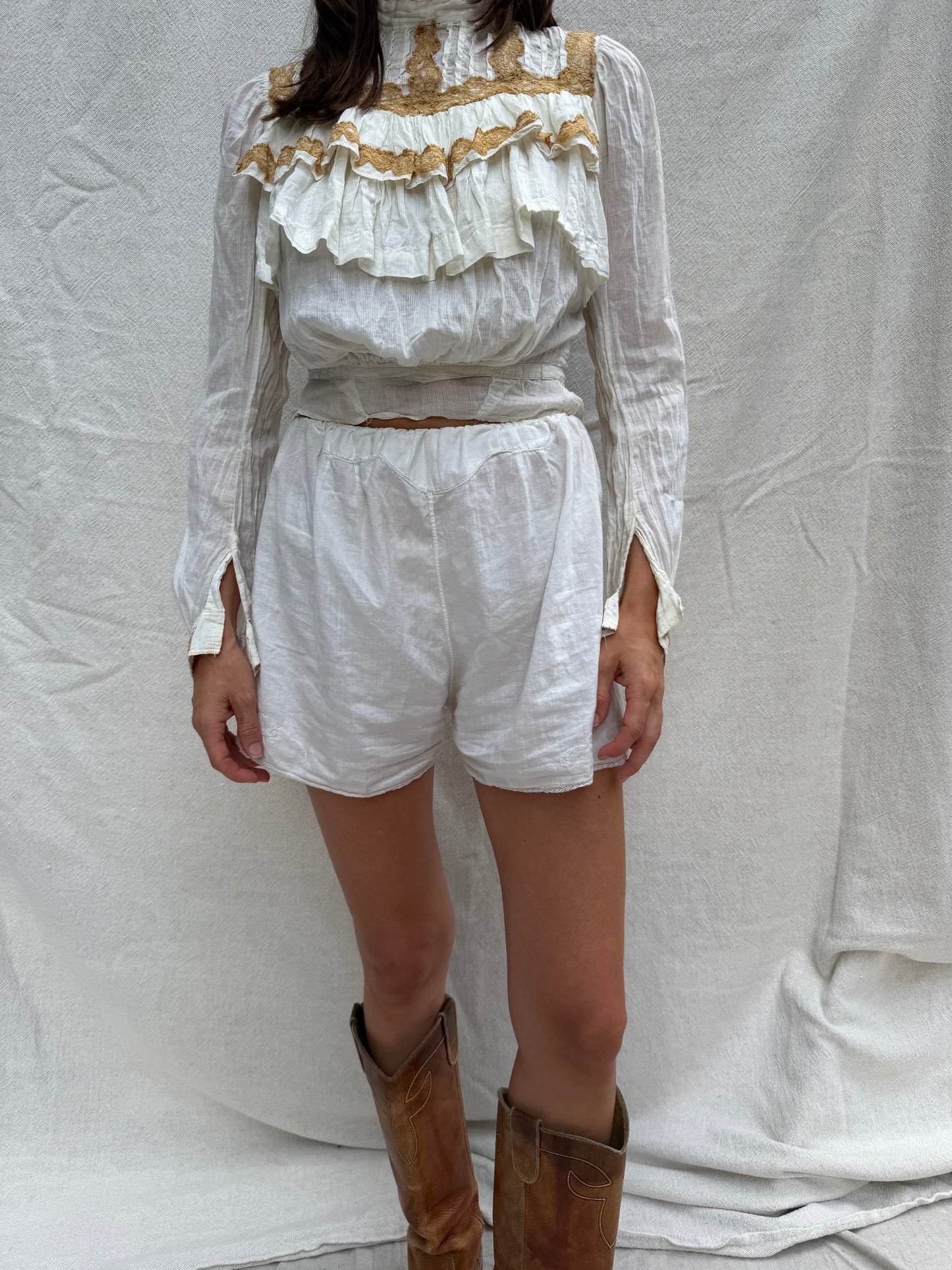 1930s Ivory Cotton Ruffled Blouse