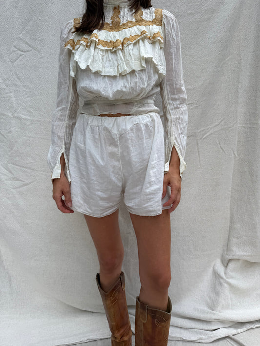 1930s Ivory Cotton Ruffled Blouse