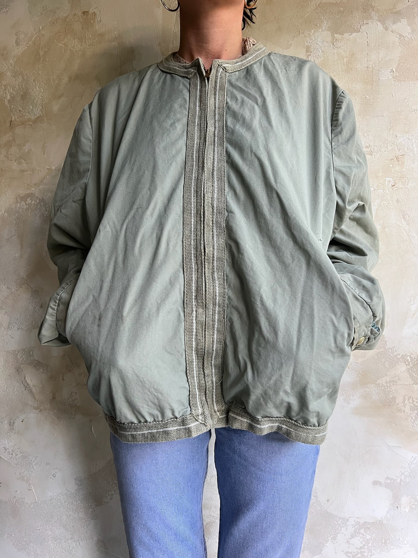 Sage Green Cotton Bomber Jacket