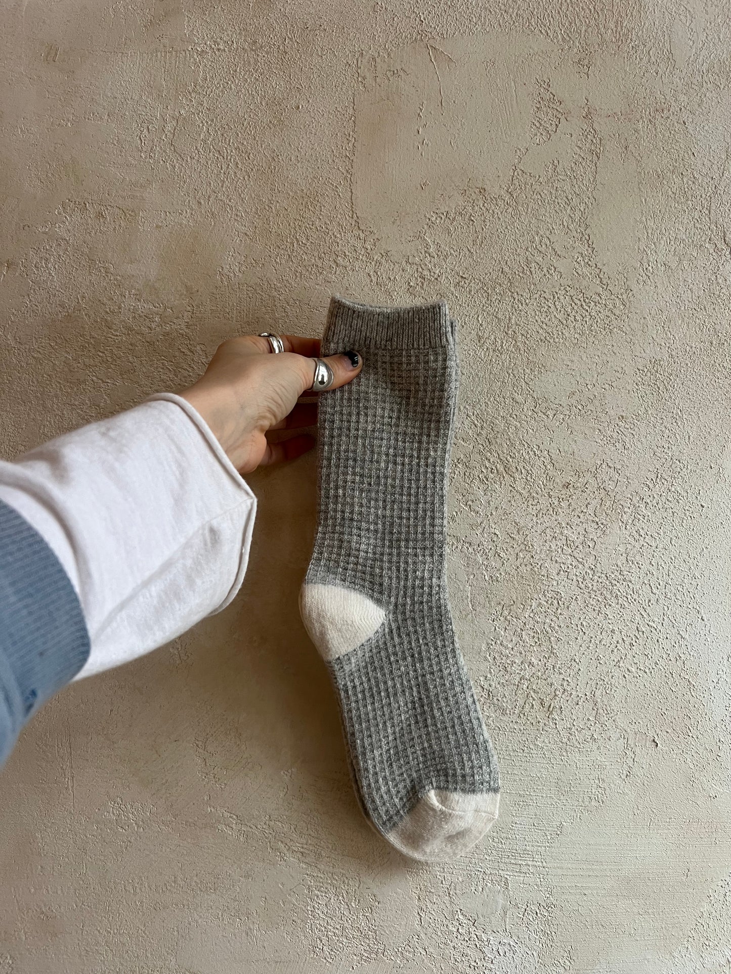 Wool Waffled Socks in Stone/Cream by Le Bon Shoppe