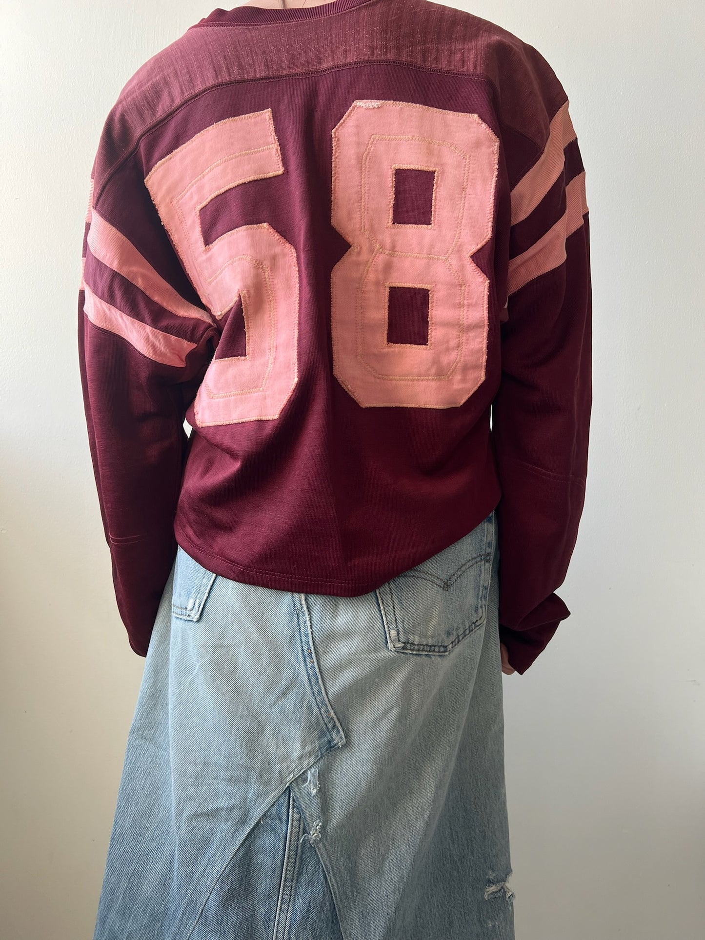 Vintage Maroon + Pink Cropped Football Jersey