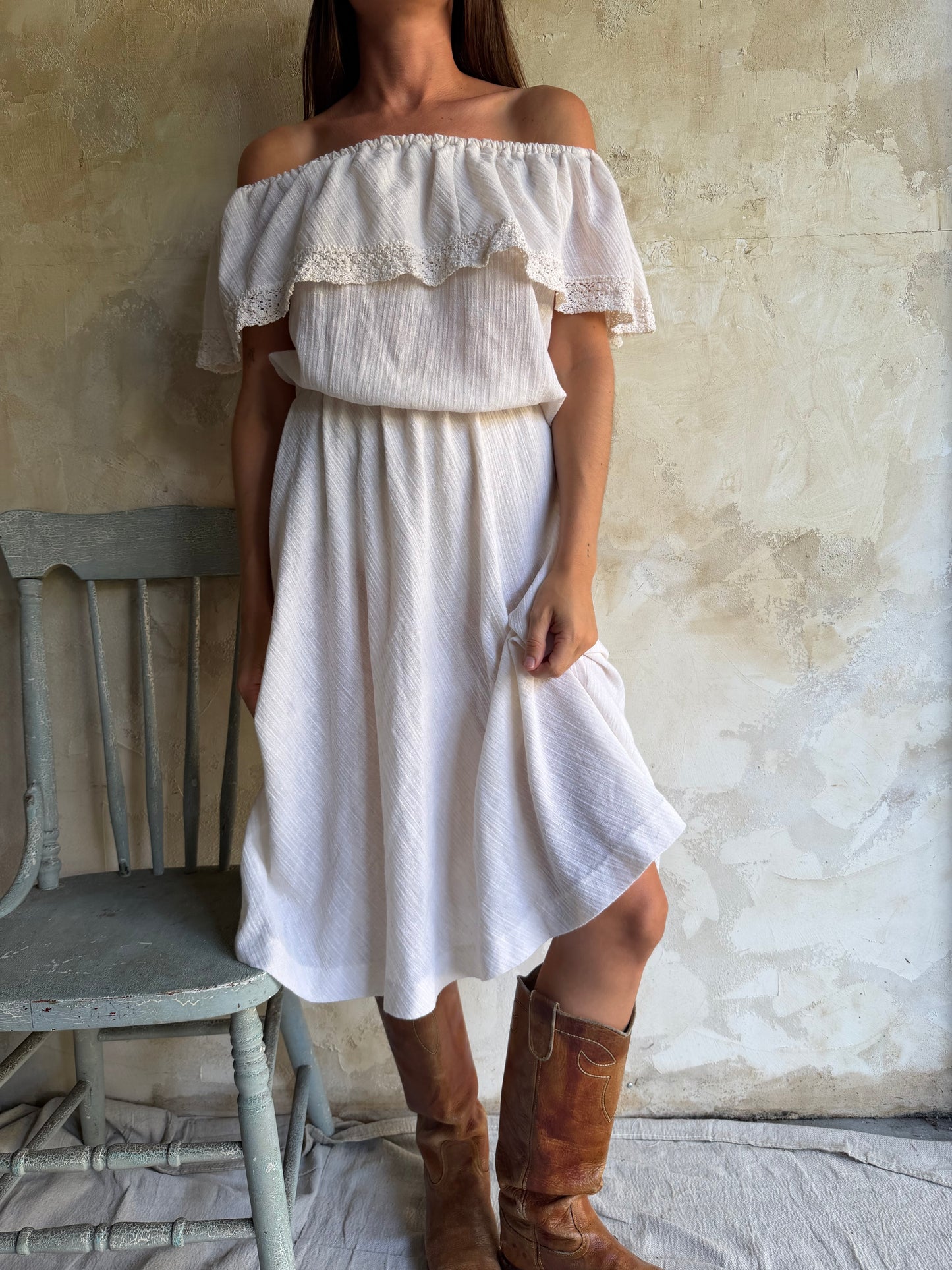 Gauzy Cotton Off-the-Shoulder Dress