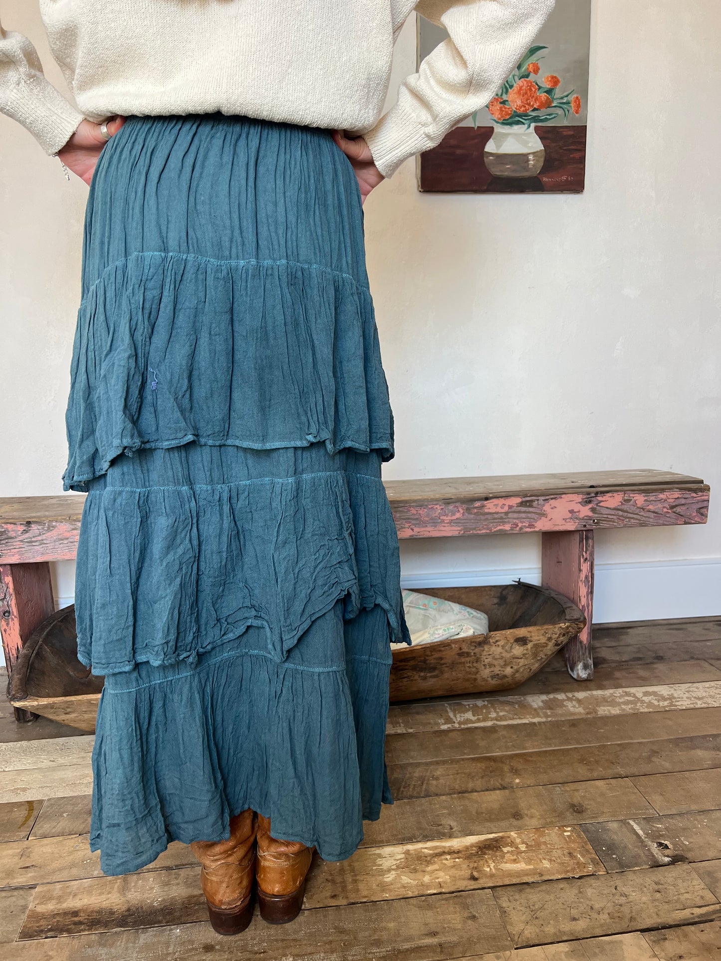 Oaxacan Teal Ruffle Skirt