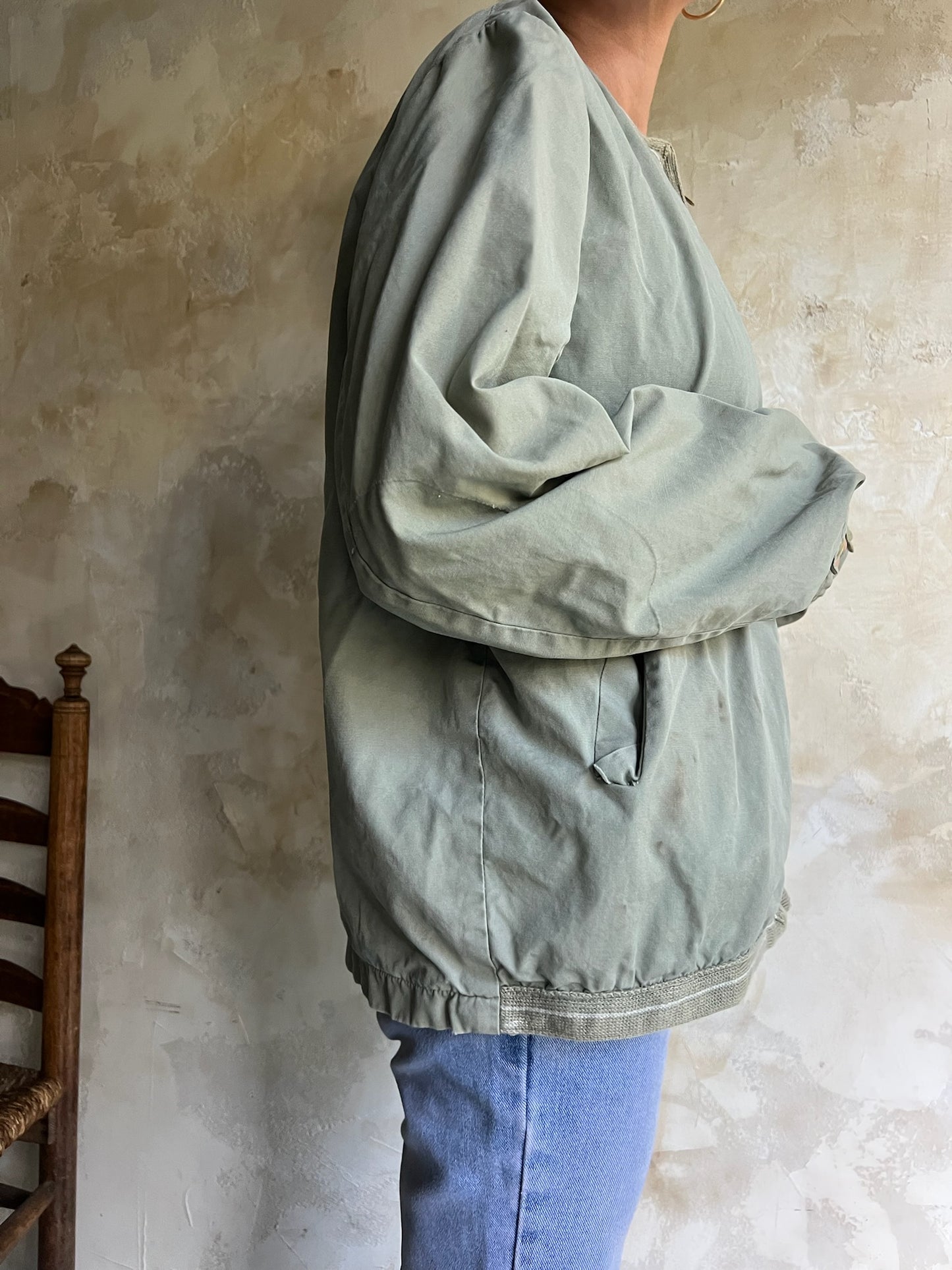 Sage Green Cotton Bomber Jacket