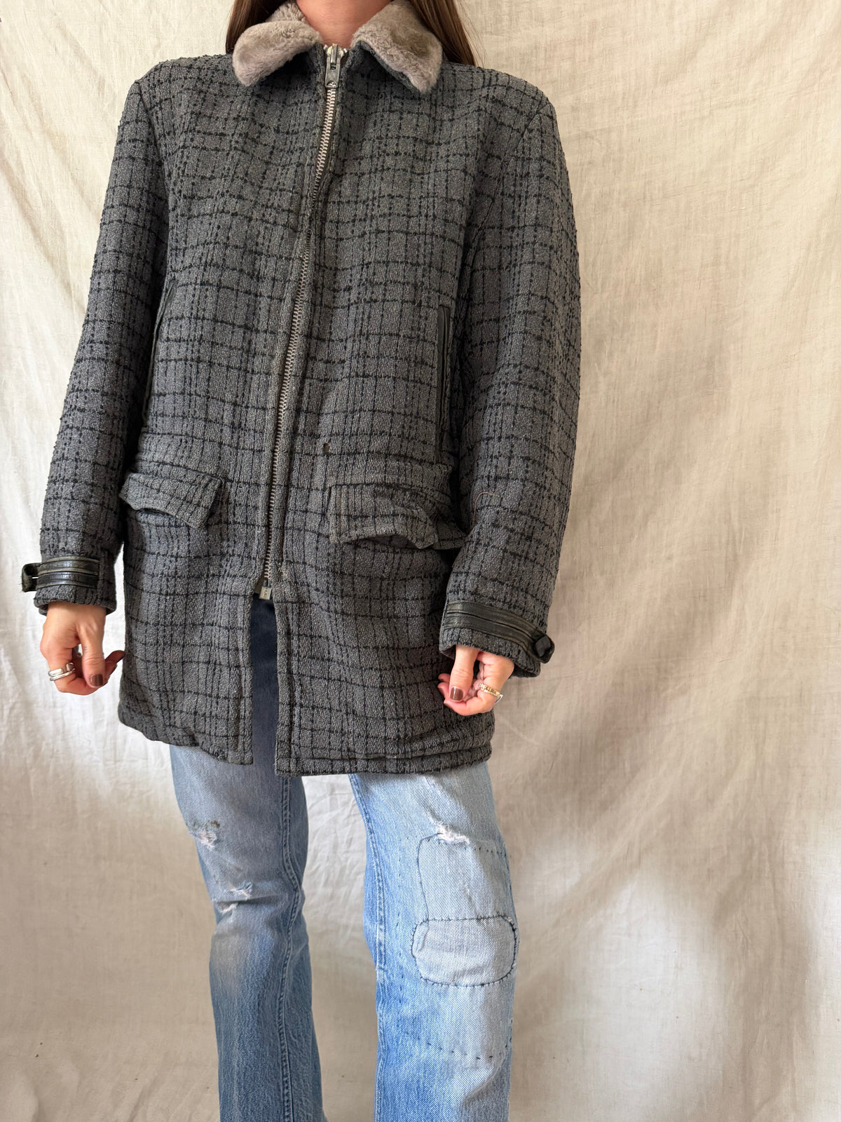 Grey Wool Zip-up Jacket