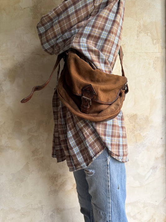 Brown Canvas + Leather Strap Satchel Bag