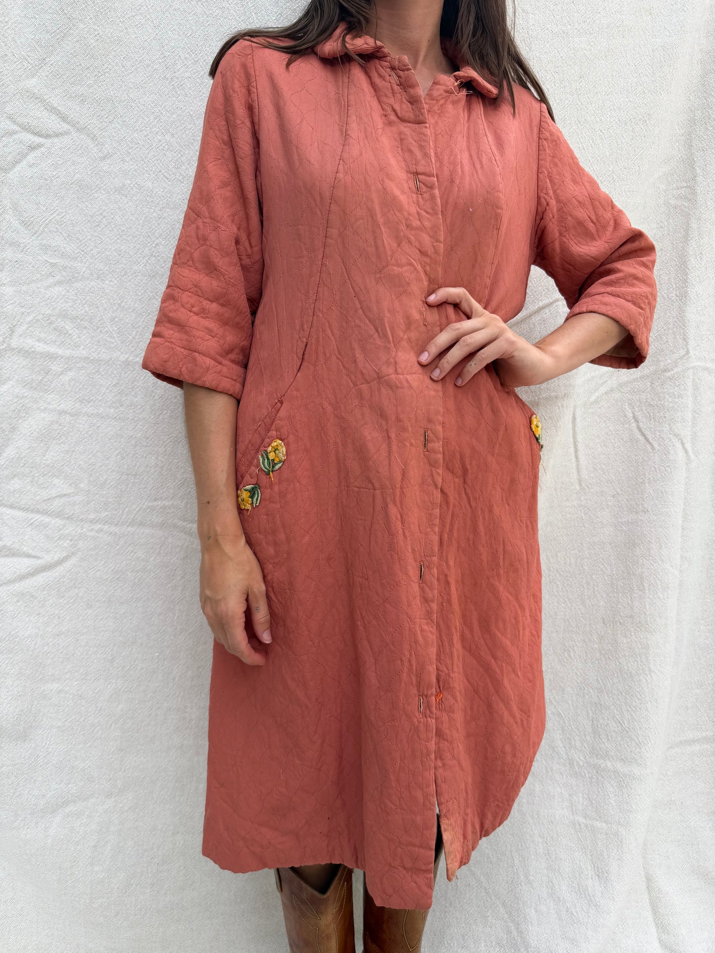 1930s Peach Quilted Duster
