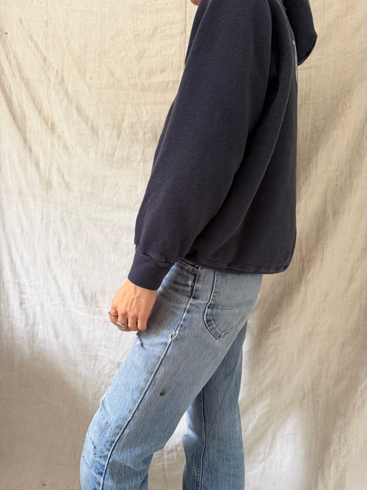 Navy Distressed Hoodie