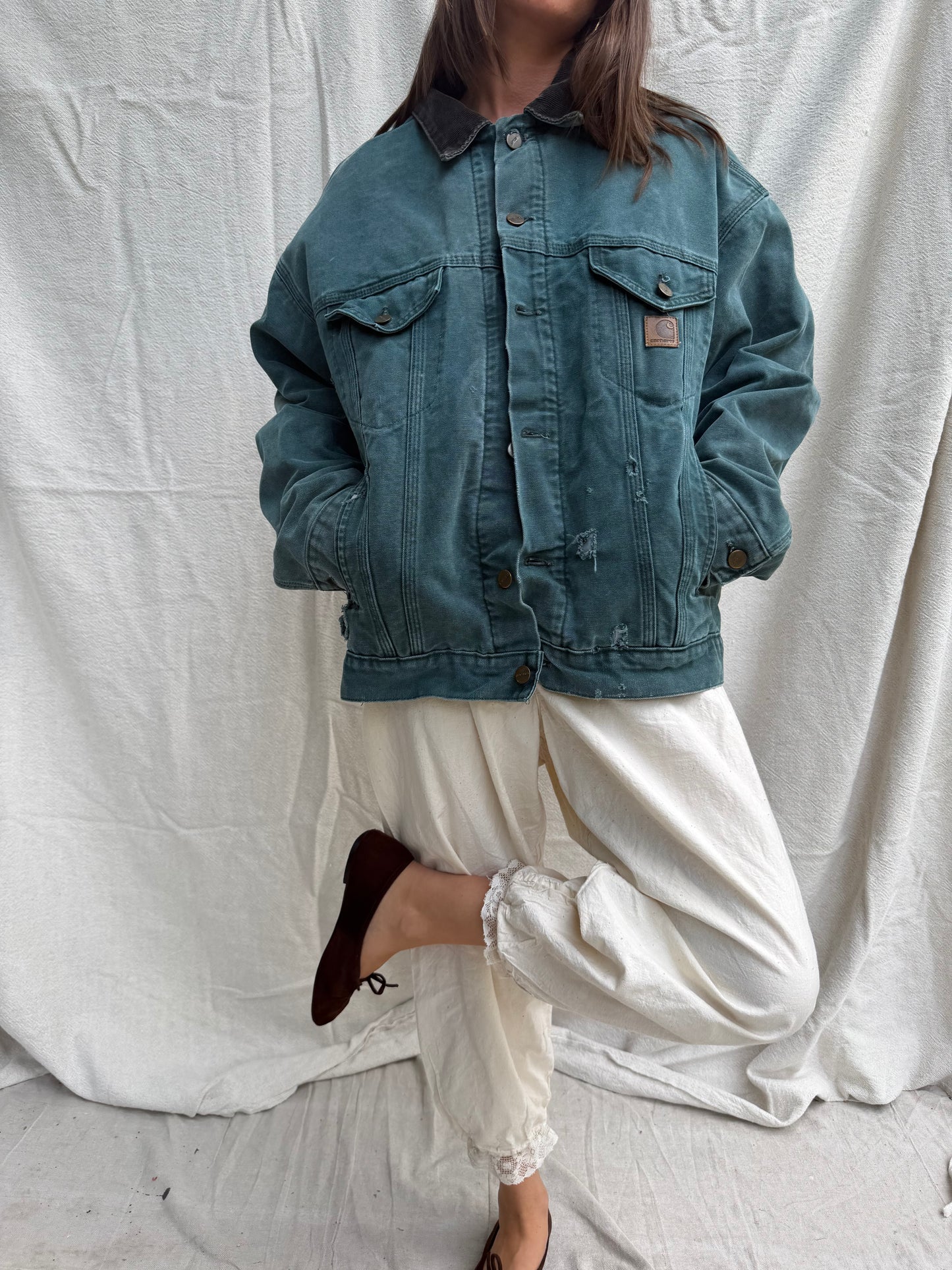 Teal Green Carhartt Lined Denim Jacket