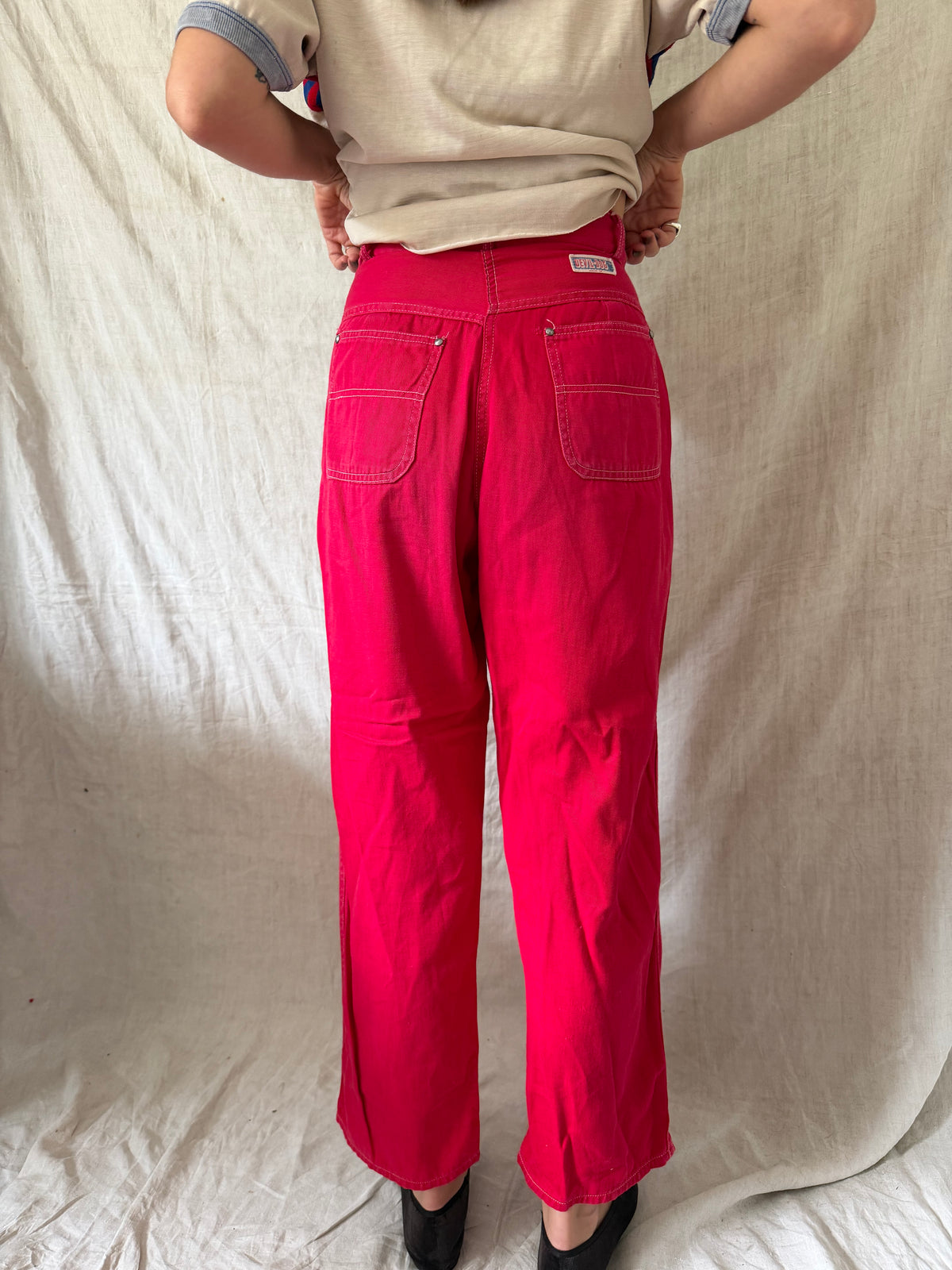 50s Cherry Red Side Zip Cotton Trouser