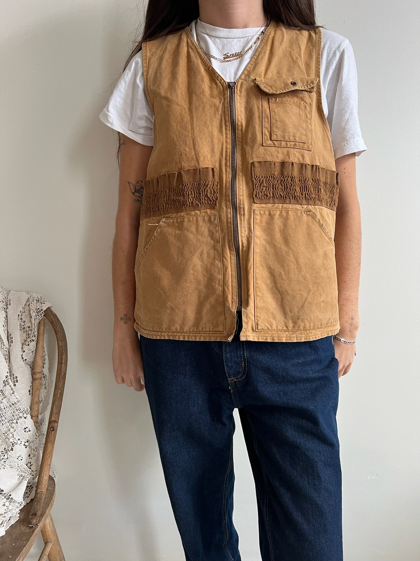 Camel Cotton Zip-Up Hunting Vest