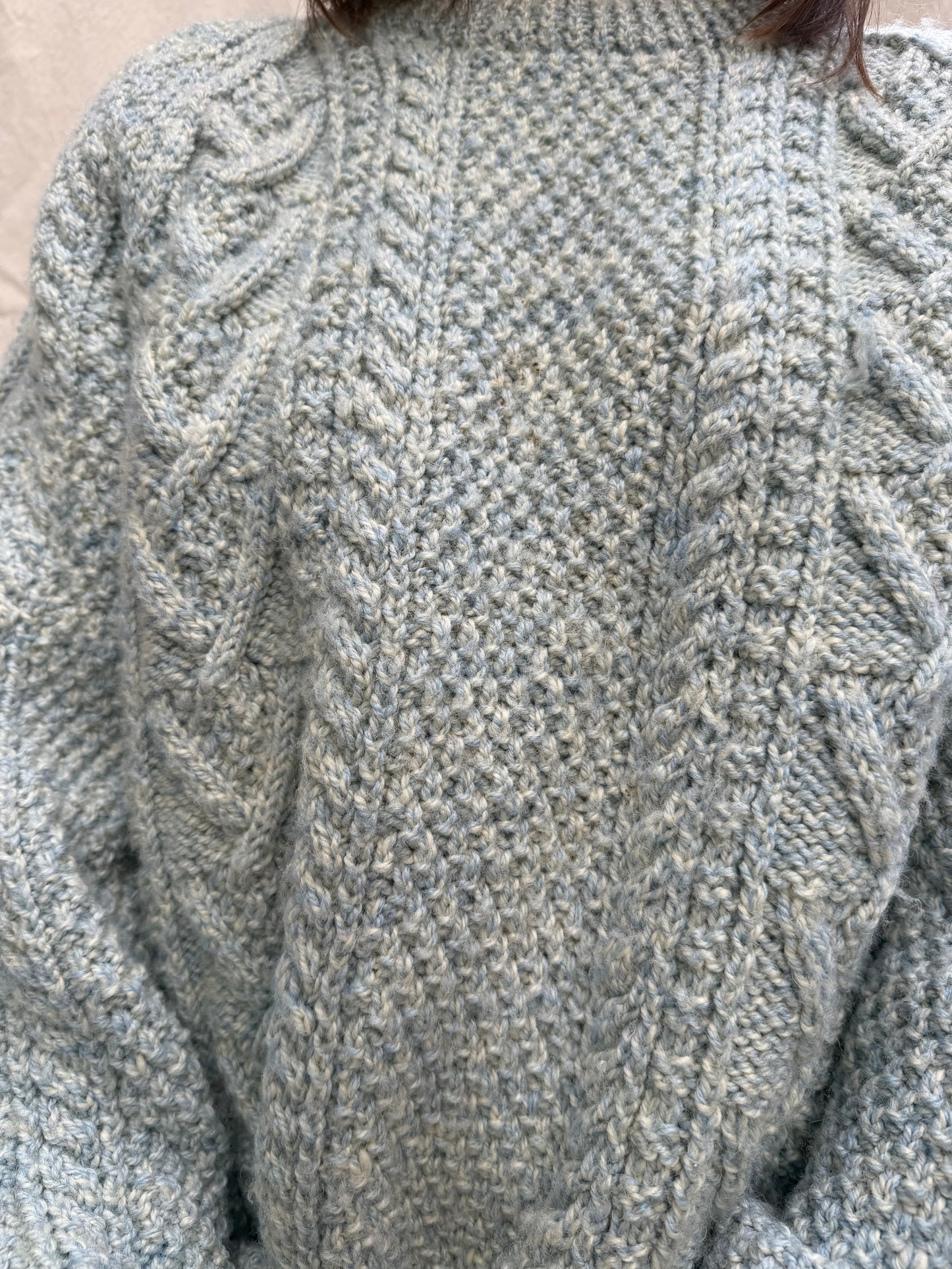 Baby Blue Wool Knit Irish Sweater