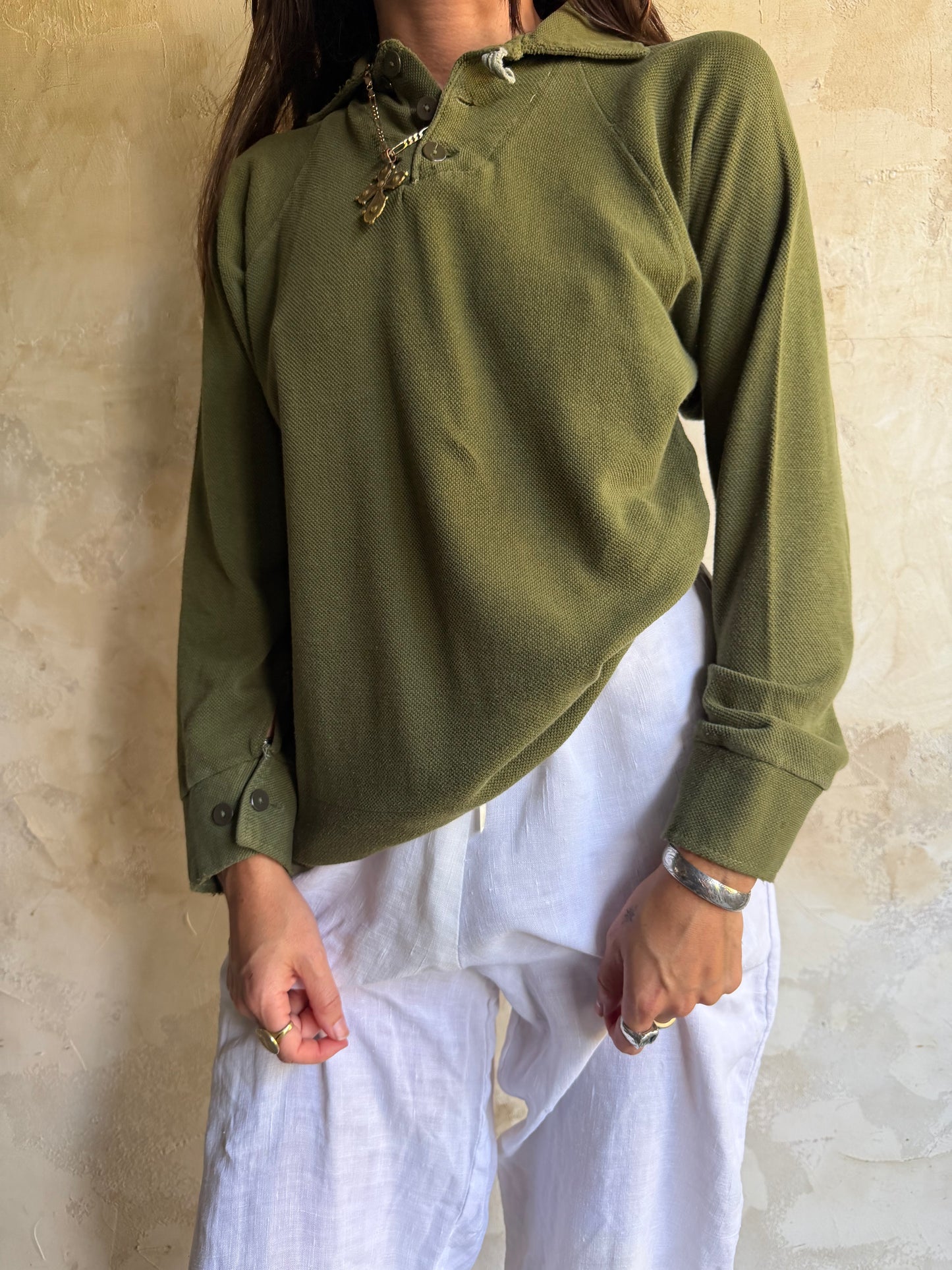 Army Green Waffled Polo
