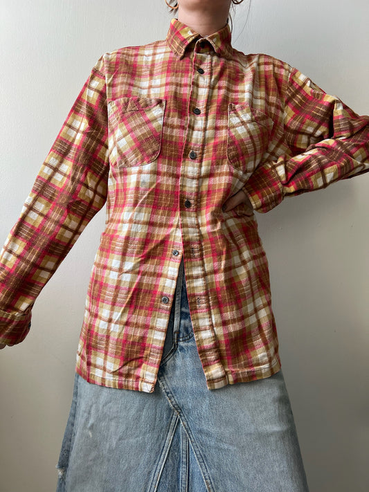 Pink and Brown Flannel Shirt