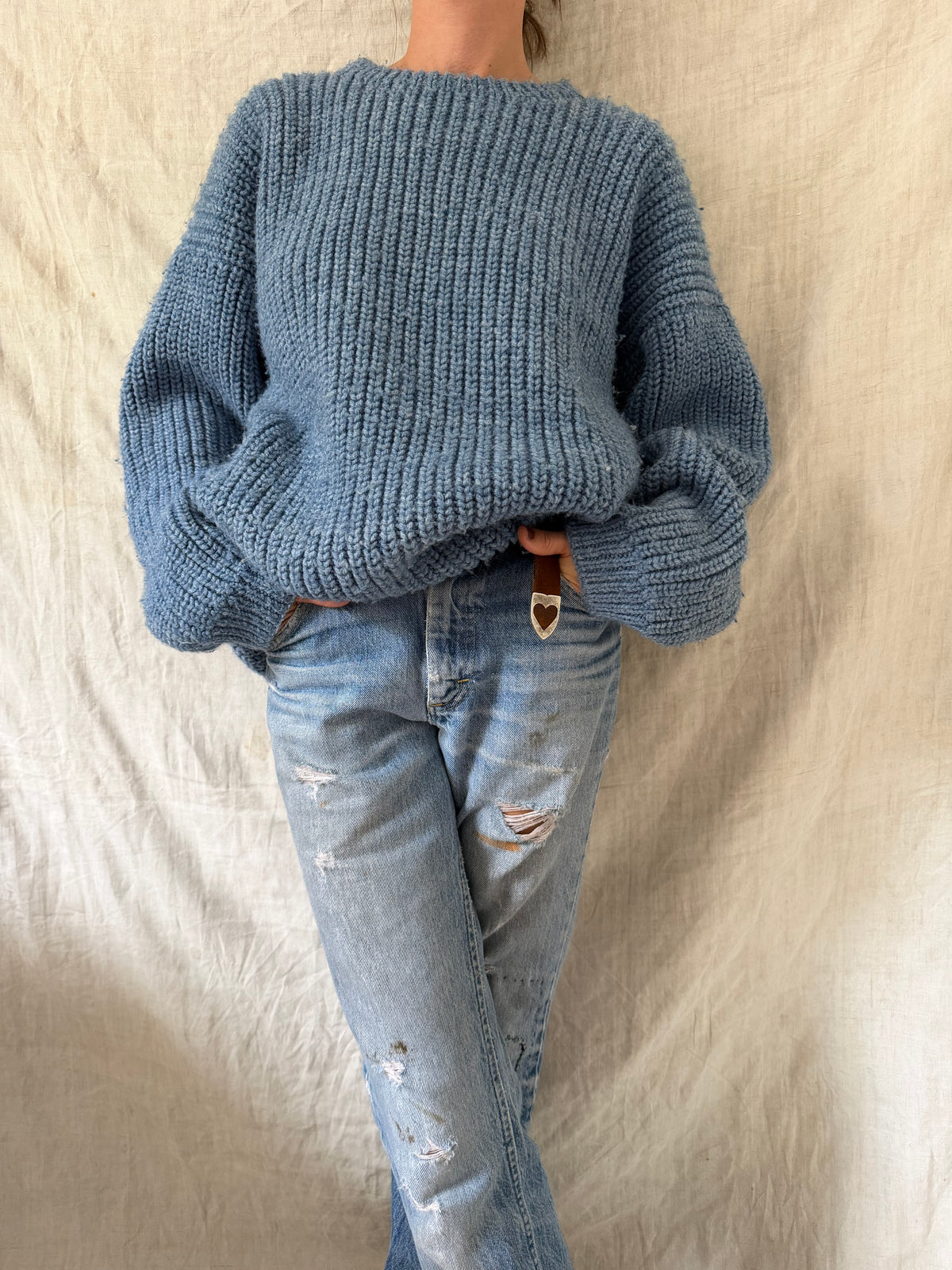 Sky Blue Knit Ribbed Sweater