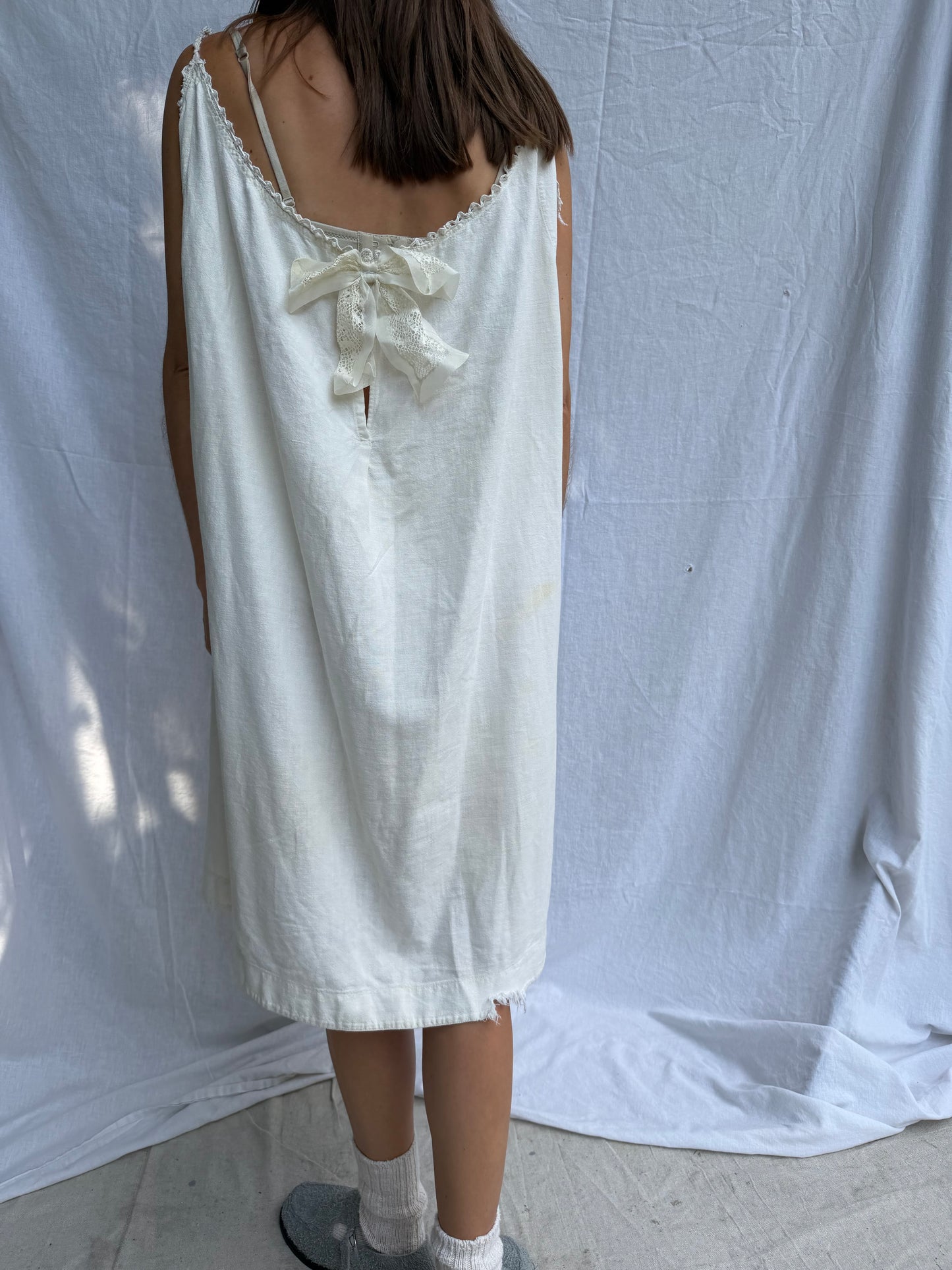 Off-White Victorian Cotton Smock with Bow