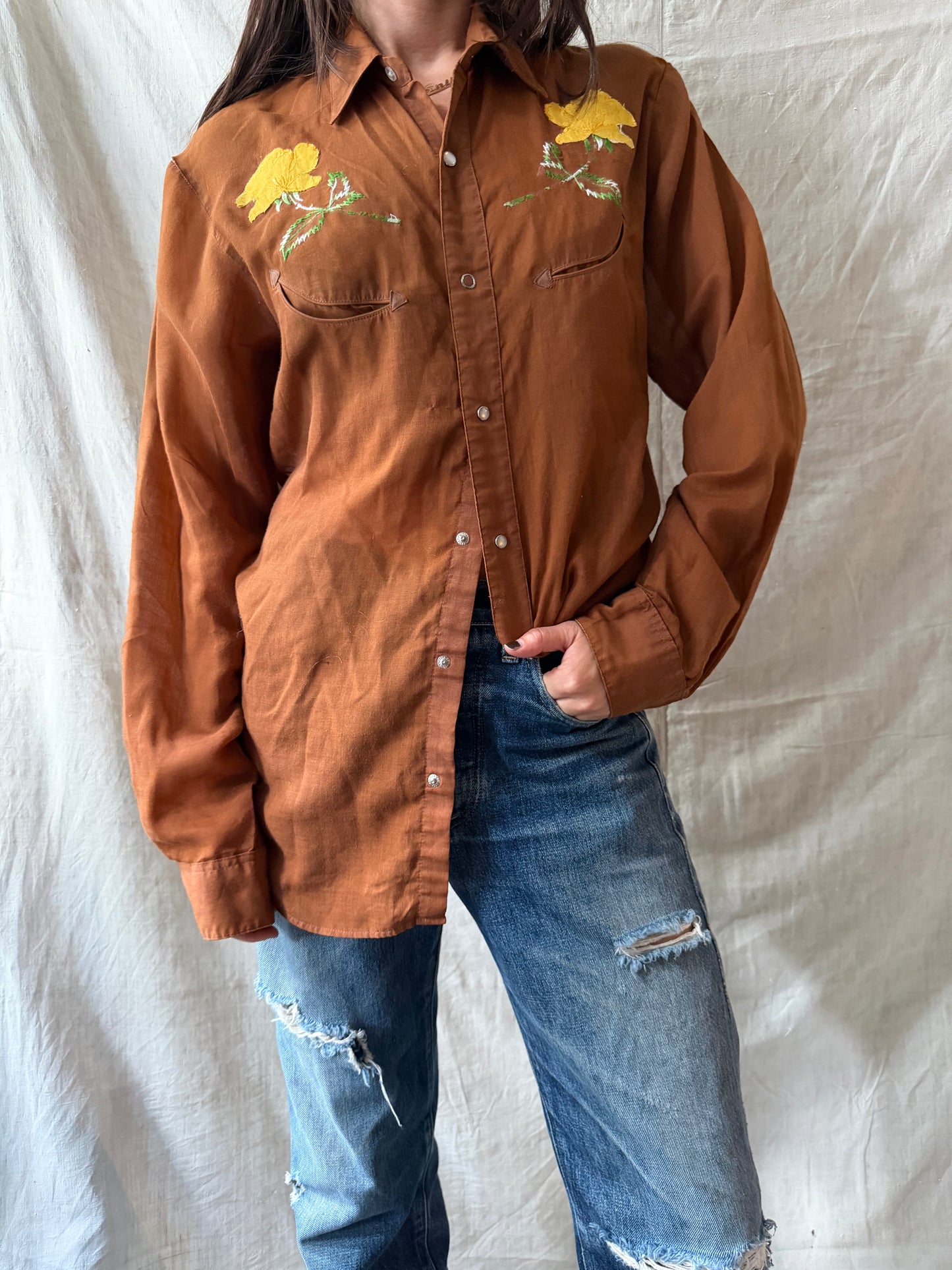 70s Floral Western Button-Up