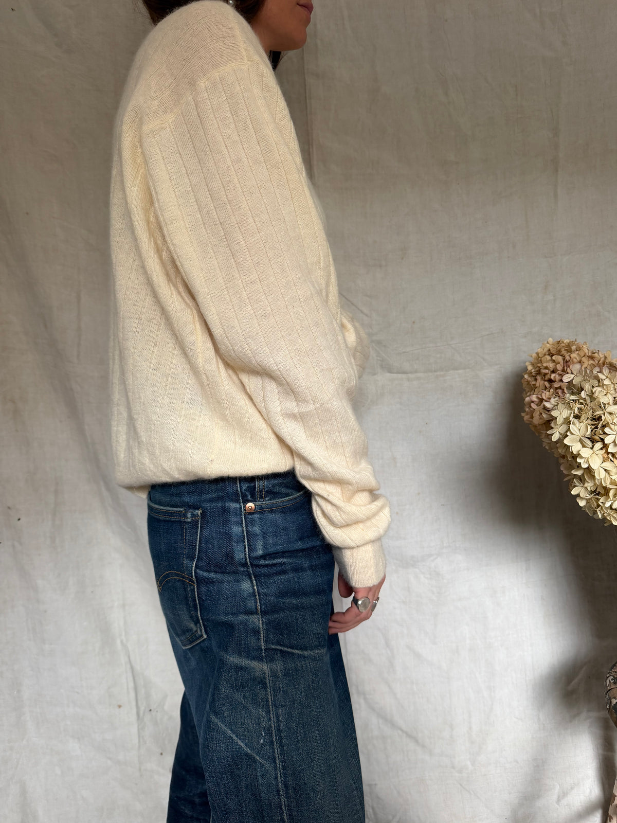 Cream Ribbed Mock Turtle Neck Sweater