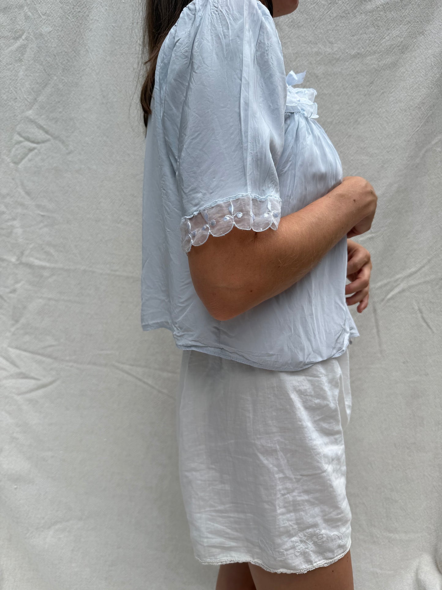 Baby Blue Satin Bed Jacket