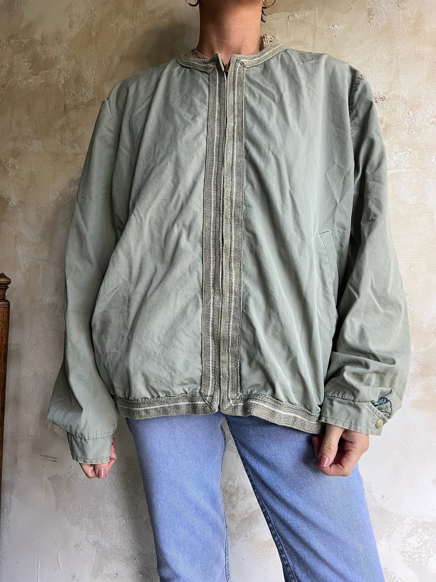Sage Green Cotton Bomber Jacket
