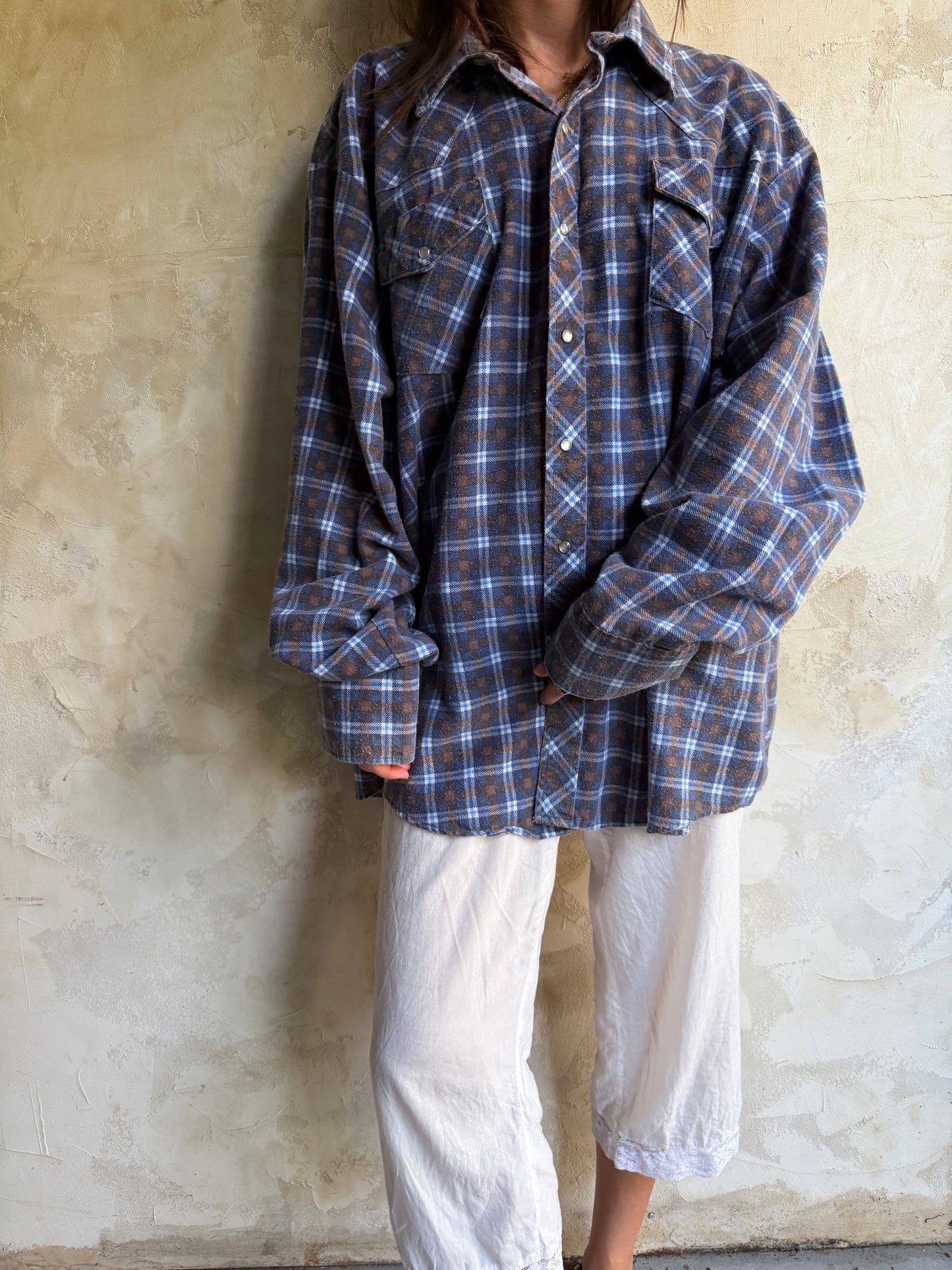 Worn Western Blue + Brown Flannel