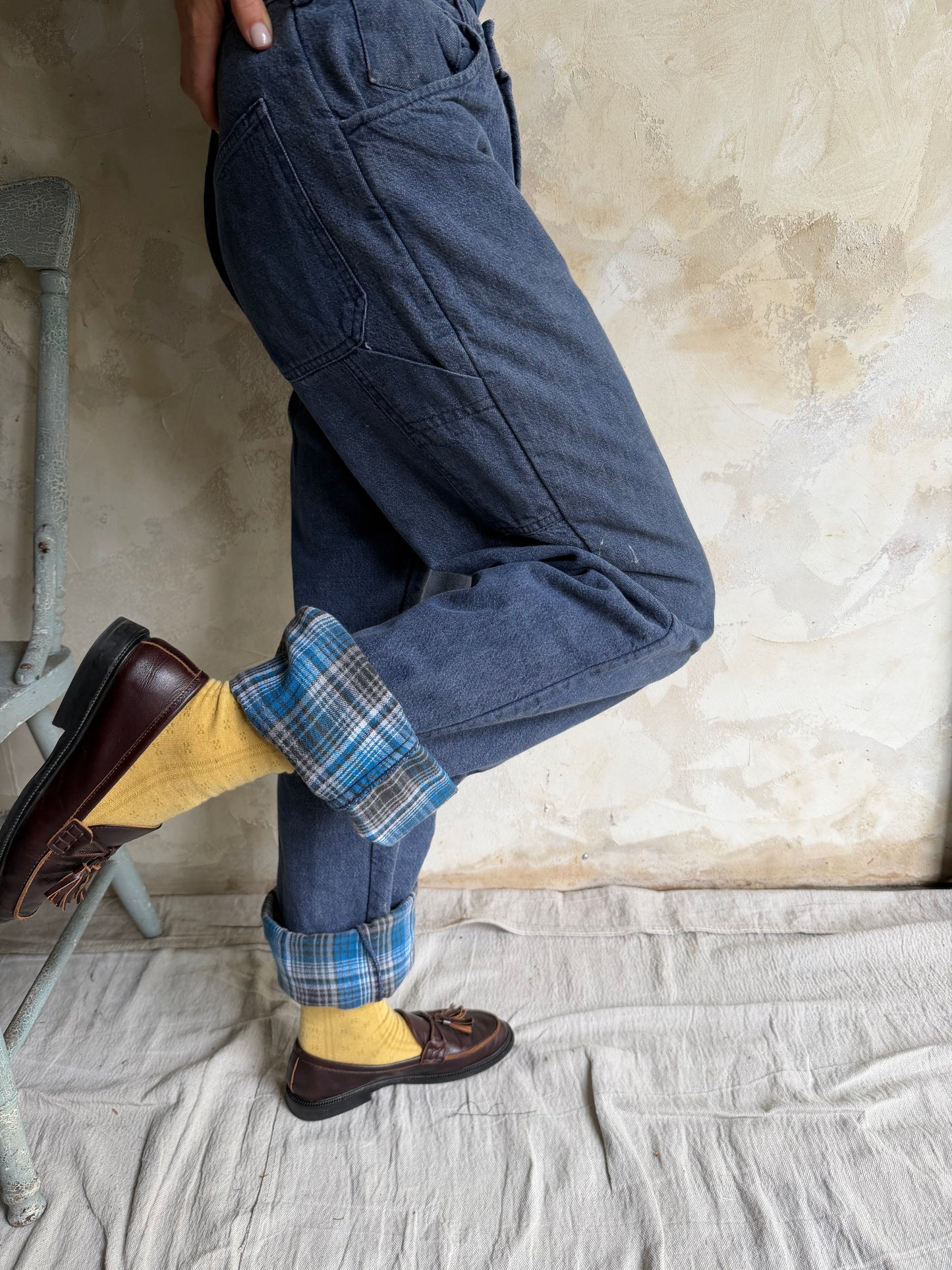 Plaid Flannel Lined Denim Pants