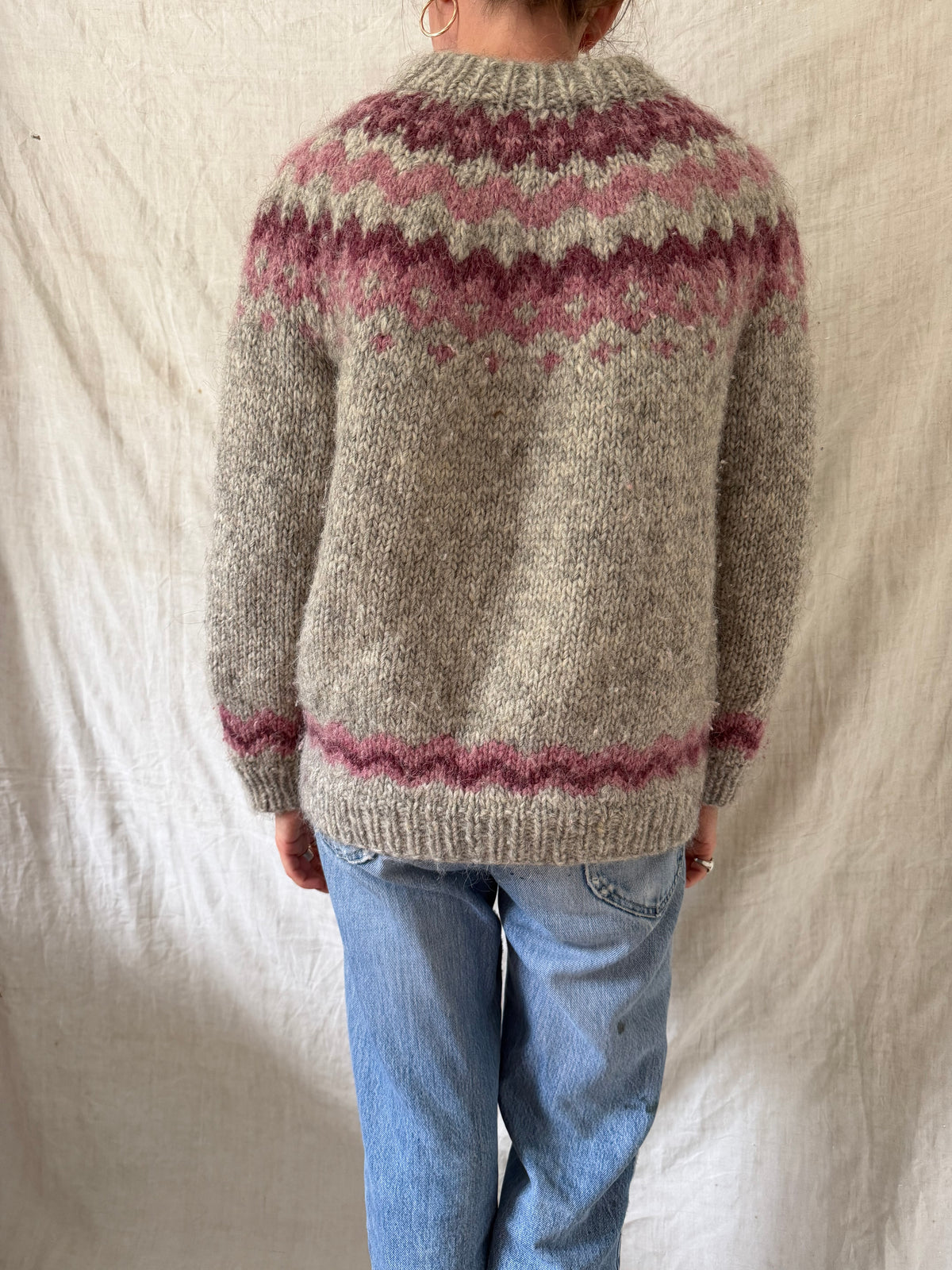 Grey and Pink Icelandic Wool Sweater