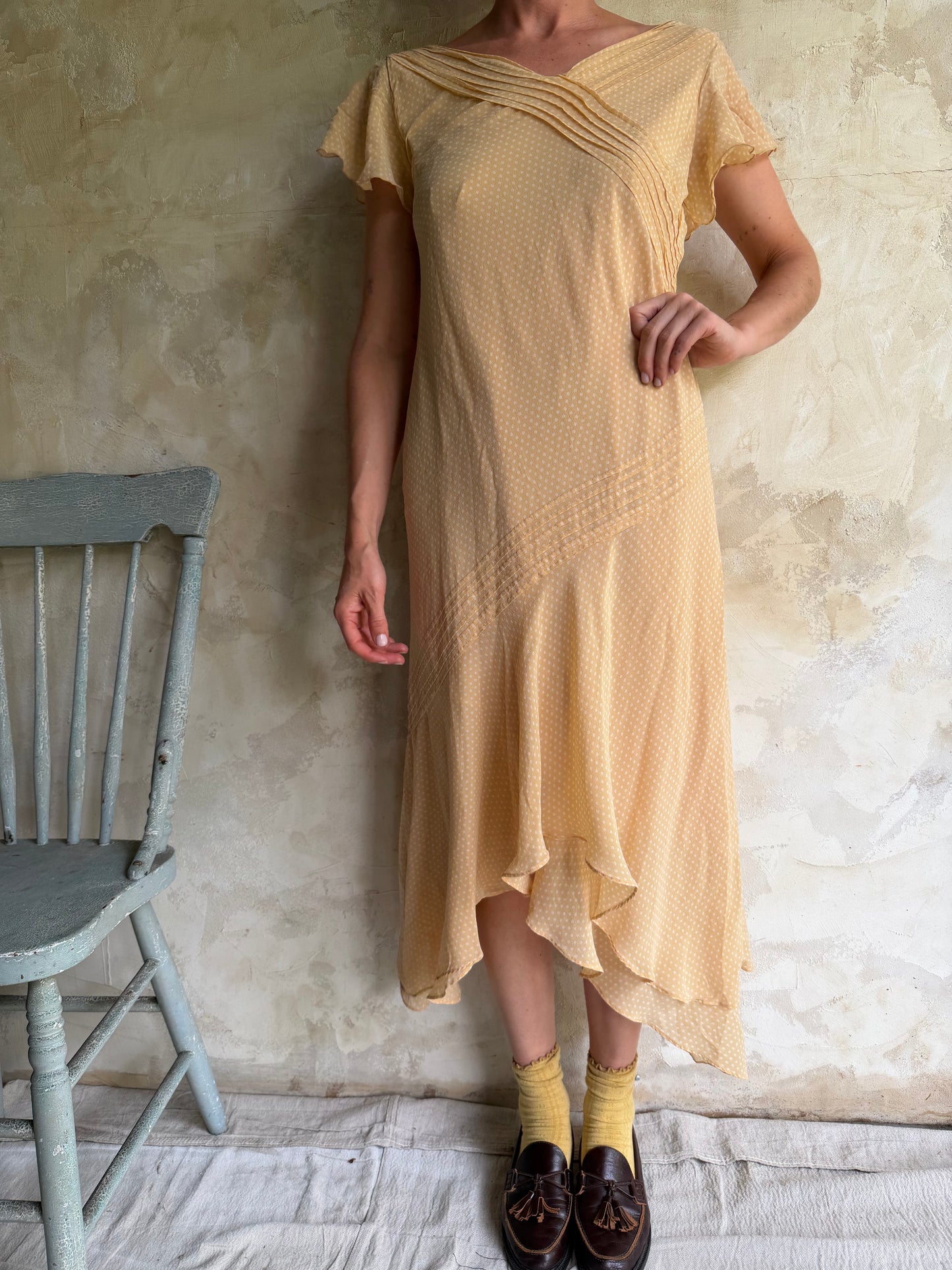 Peach Polka Dot Silk Dress