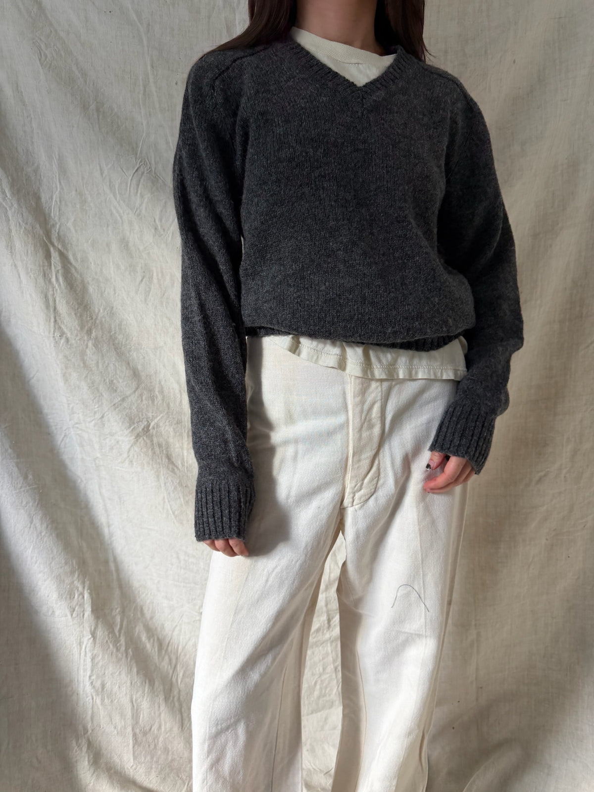 Charcoal Wool V-Neck Sweater