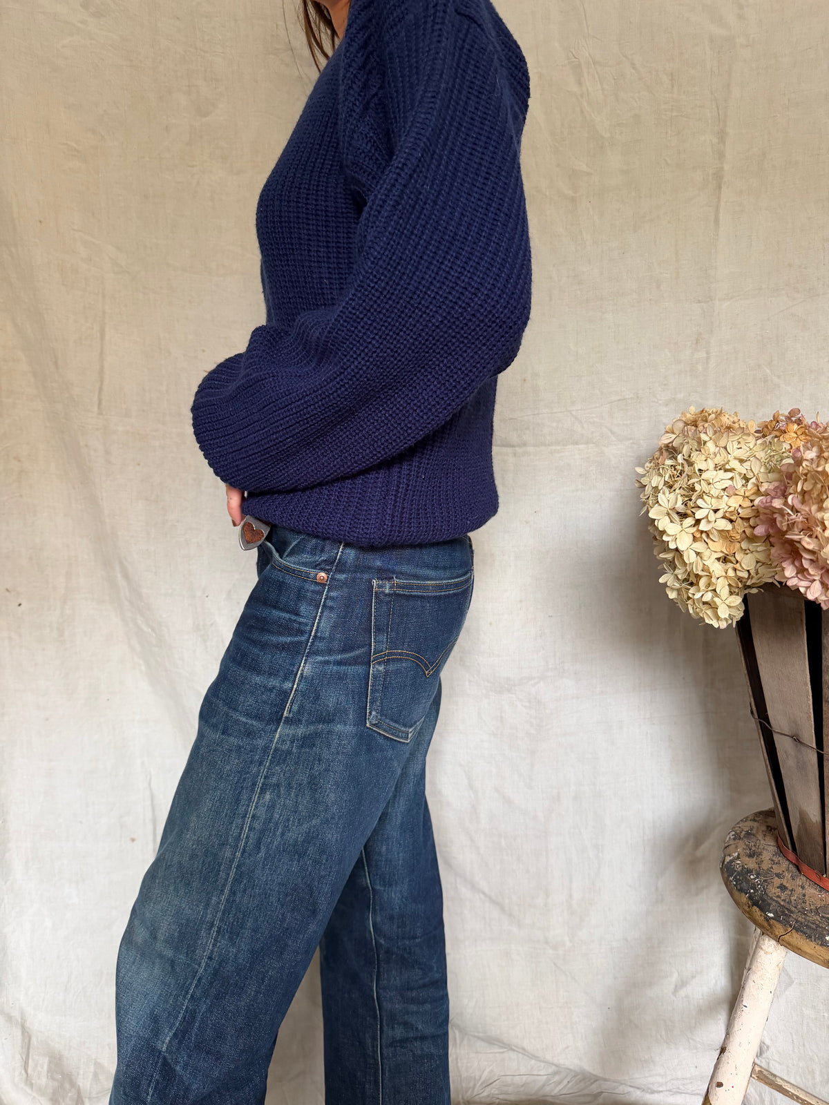 Navy Ribbed Acrylic Sweater
