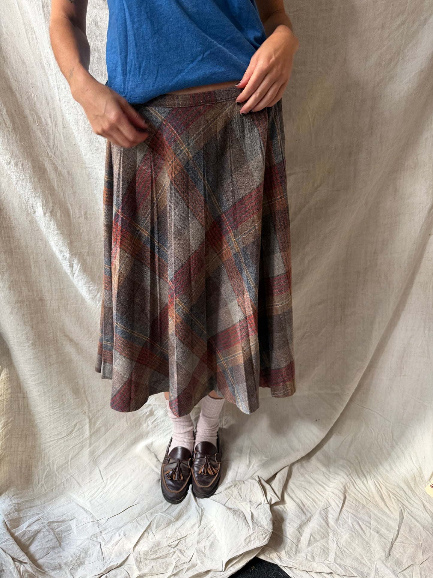 Long Plaid Wool Skirt