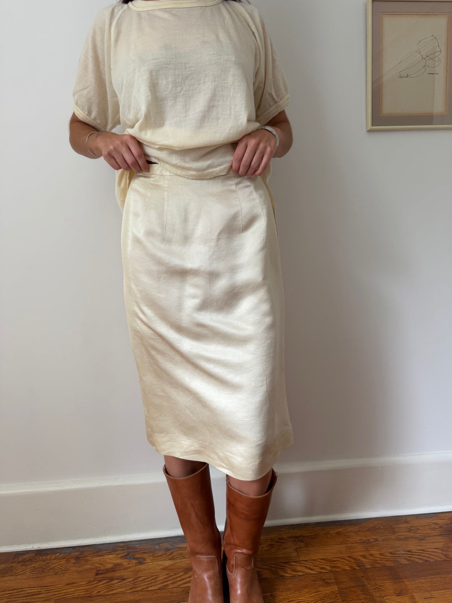 Butter Yellow Silk Skirt