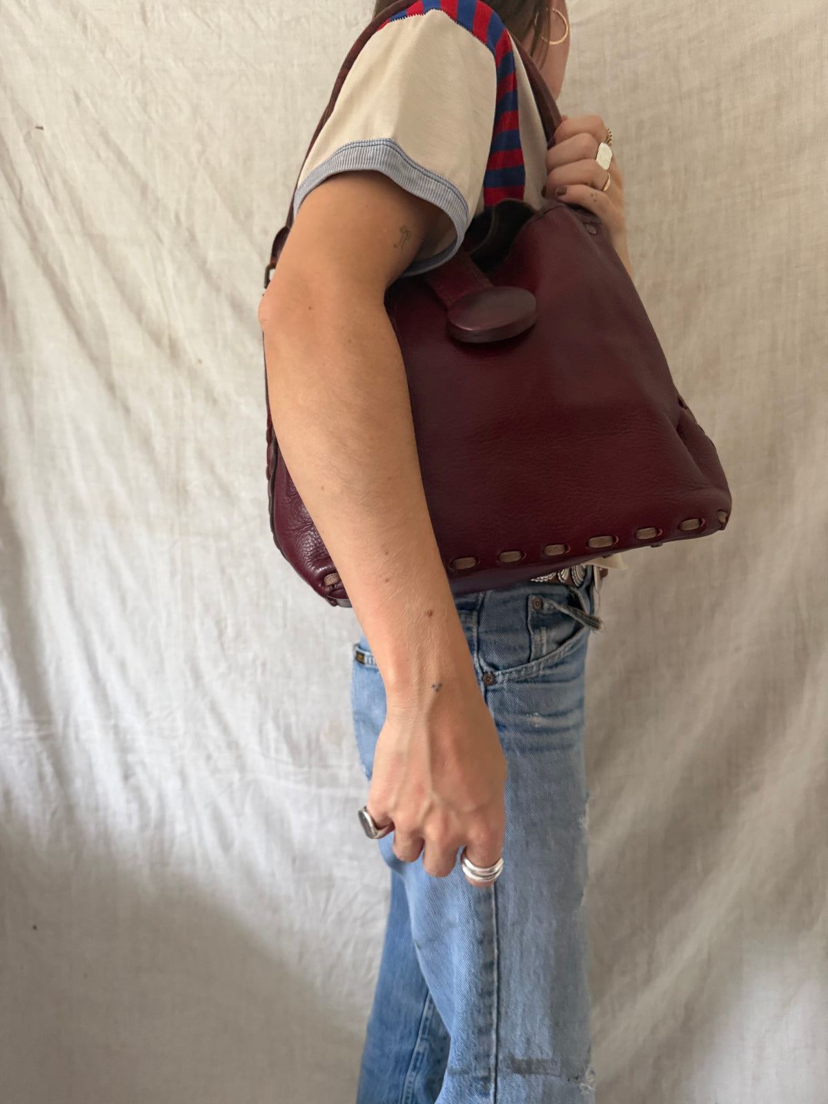 Stitched Burgundy Handbag