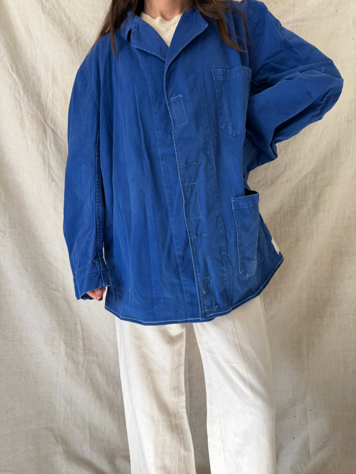 60s French Blue Cropped Chore Jacket 01