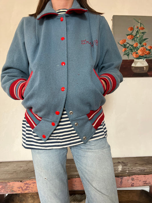 Blue and Red “Tracy “ Varsity Jacket